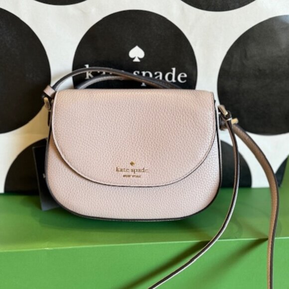 Kate Spade Leila Mini Flap Pebble Leather Crossbody Purse Retail $239 Warm Beige - Picture 1 of 5